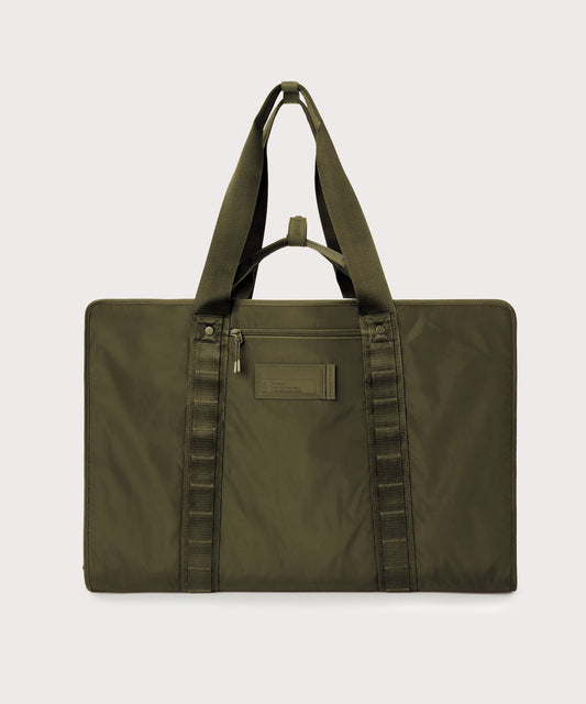Front view of Capri garment bag in dark moss